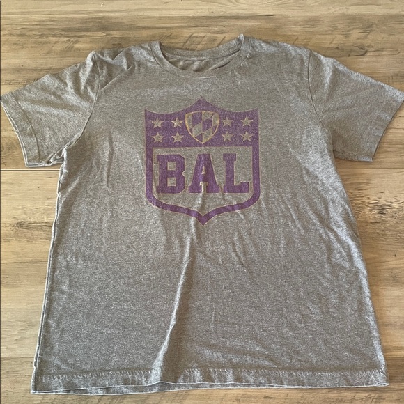 Baltimore Ravens Gray T-Shirt with Purple and Gold Logo - Picture 1 of 3